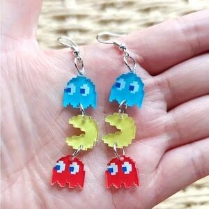 PAC-MAN retro dangle earrings New colorful acrylic